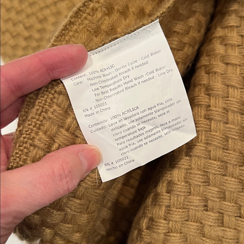 Cozy Basketweave Textured Brown Mustard Acrylic Throw Blanket with Fringe 51x67 - Picture 4 of 8